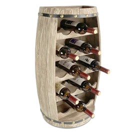CoTa Global Modern Alexander Wall Mounted Wine Rack - 18 Wine Bottles Freestanding Wooden Barrel Wine Holder, Hanging Bottle Rack or Floor Stand, Wine Storage Shelf Organizer for Wine Bar, Home Decor