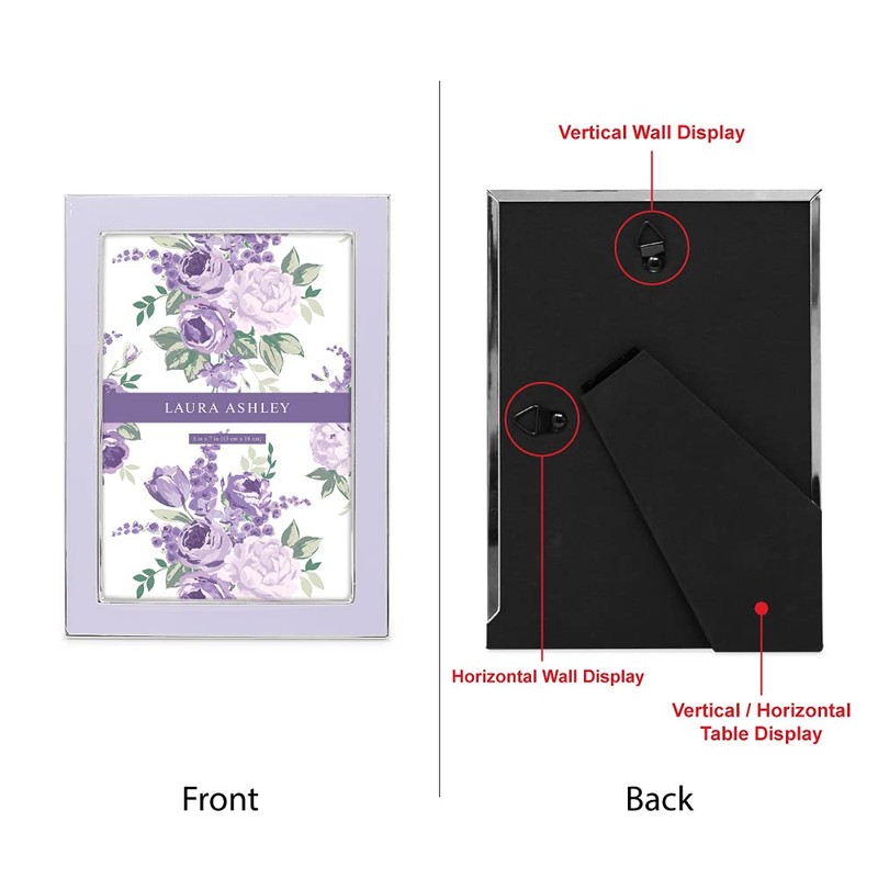 Laura Ashley 5x7 Lavender Enamel Picture Frame, Silver Metal Edge