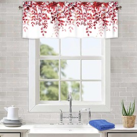 AYTTBIS Red Eucalyptus Leaves Curtain Valance for Windows Watercolor Window Treatments 2 Panels Short Curtains for Kitchen Windows Bathroom Bedroom,54 x 18 Inch