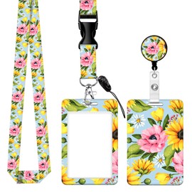 SUPSLOTH Cute ID Badge Holder with Retractable Clip,Adjustable Badge Lanyard, Reels for Women Kid Teacher Nurse Doctor Student - Sunflower Daisy