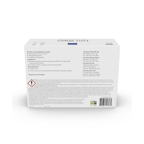 ZEISS ZEISS Lens Wipes, Lens Cleaner for Glasses, Cameras &