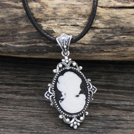 Vintage Look Flower Pendant Lady Queen Cameo Sets For Women Antique Silver Plated Cameo Necklace Earring Jewelry Set
