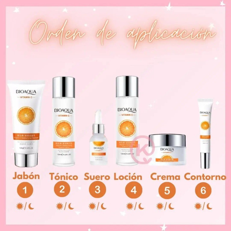 Kit Vitamina C Bioaqua Facial Aclarante Hidratante 6 Piezas