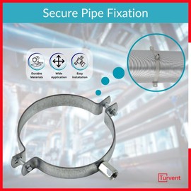 TURvent 125 mm Pipe Clamp, Galvanised Steel Pipe Holder, Hose Clamp with M8/M10 Thread, Clamp for Ventilation Pipe, Ventilation Hose, Pipe Holder Made of Metal