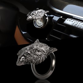TOMALL Car Engine Start Button Cover Aluminum Push Start Button Ring Sticker for Car Interior Accessories Wolf Head Shape Ignition Button Emblem Decoration Universal for Car Accessories (Gun Black)