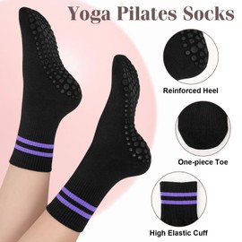 YSense Pilates Grip Socks for Women with Non Slip, Yoga Barre Socks Grippy Accessories Athletic Socks for Pilates, Dance, Ballet, Barre, Hospital, Barefoot Workout, Sports Anti Slip 4 Pairs