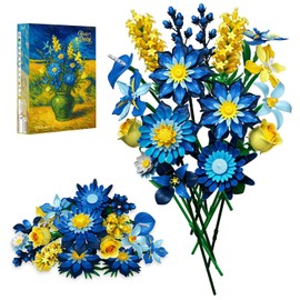 Kit de construcción de ramo de flores de glacia, diseño floral de color azul hielo inspirado en el arte con bloques de alta calidad, decoración de flores eterna para el hogar para el día de