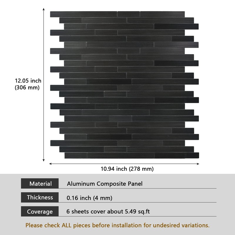 Black Peel and Stick Backsplash Linear Subway Tile, Self Stick