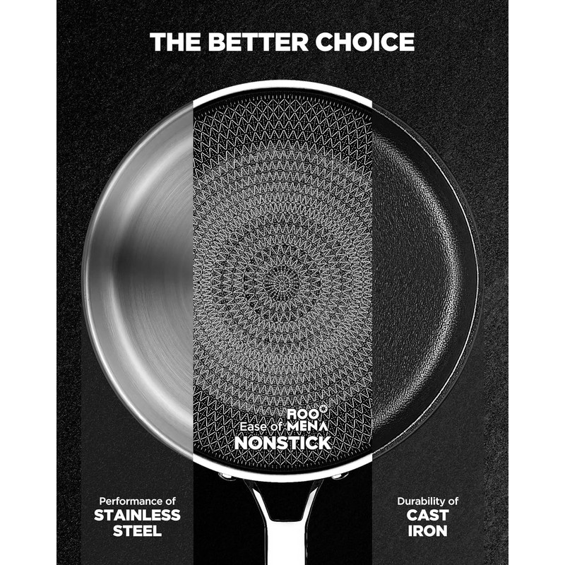 Nonstick Frying Pans with Lid, 5Qt Hybrid Ceramic Tri-Ply Saute