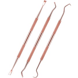 Hotop 3 Pieces Dog Dental Tooth Scaler and Scraper Stainless Double Headed Tarter Removing Tool Scraper Pet Teeth Cleaning Tools for Dog and Cat (Rose Gold)