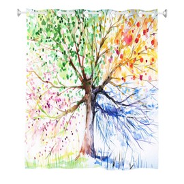 Goodbath Ringless Shower Curtain, Four Season Color Tree of Life Design Waterproof Bathroom Curtains without Hooks, 72 x 72 Inch, Colorful