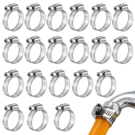 Set of 20 Hose Clamps 16-25 mm, 304 Stainless Steel Hose Clamp, Adjustable Hose Clamps, Robust and Rust-Resistant Hose Clamp, Clamp Set for Home Gas Pipe, Water Pipe, Petrol Hose