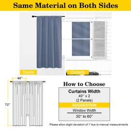 WelvetBLK Denim Blackout Curtains for Bedroom Living Room 72 Inches Long 2 Panels Set, Soft Solid Thermal Room Darkening French Door Curtain, Modern Rod Pocket Design, Denim, 40" Wx72 L