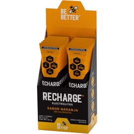 Be Better Recharge Electrolitos en Polvo, Sin Azúcar, Sin Calorías, Sin Colorantes, 24 Sobres, Sabor Naranja