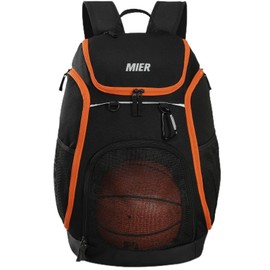 MIER Basketball Backpack Large Sports Soccer Bag with Ball/Shoes Compartment for Men Women Football Volleyball Gym Equipment Training Travel, 40L, Black