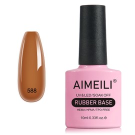 AIMEILI Autumn Rubber Base Gel, Yellow Brown Semi-Permanent Nail Polish, Elastic Base Rubber Gel UV/LED Soak Off Gel Nail Polish - Nice Thick and Self-Leveling - (588) 10ml