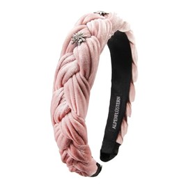 Alpenflüstern Costume Headband Velvet Braided Look & Rhinestone Edelweiss – Women's Hair Accessories Non-Slip Hair Band Braided for Dirndl (Powder Pink) ADV129