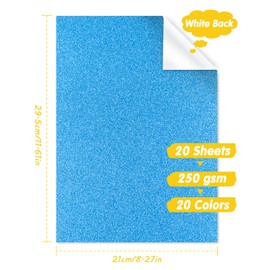 Caianwin 20 Sheets Colourful Glitter Paper 20 Colours Glitter Paper for Crafts Paper Glitter for DIY, Greeting Cards and Birthday Parties