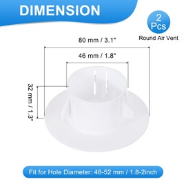PATIKIL Round Air Vent 2" (46mm), 2 Pack ABS Vent Cover Louver Grille Vent Fit for 1.8-2" Hole for Bathroom Office Kitchen Bedroom Ventilation, White