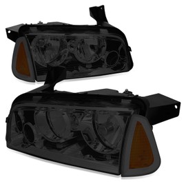 Auto Dynasty 4Pcs Halogen Headlights Assembly Compatible with Dodge Charger LX 2006 2007 2008 2009 2010, Driver and Passenger Side, Smoked Lens Amber Reflector