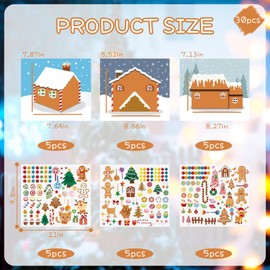 Christmas Gingerbread House Stickers-30Pcs DIY Make Your Own Gingerbread House Stickers Christmas Crafts,Christmas Activities Party Game Treats Goodie Bag Filler Stickers