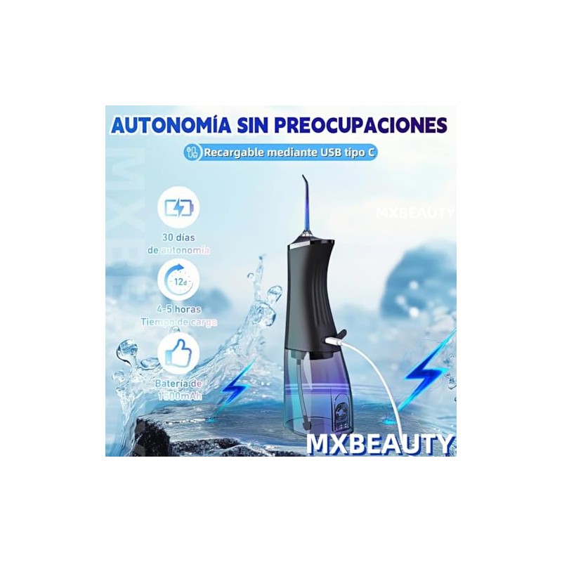 Irrigador Bucal Portátil,4 Modos con Modo DIY y 5 Puntas