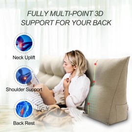 WOWMAX Wedge Pillow Headboard Dorm Headboard Twin XL Headboard Pillow Twin Bed Wedge Pillow for Headboard Bolster Pillow for Bed with Removable Cover, 85% Linen 15% Cotton Blend, Natural Color