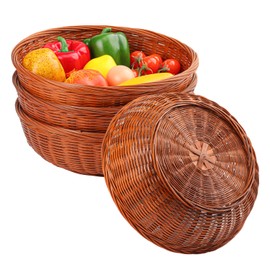 Geytetqi 4 Pack 10.7 Inch Premium Hand Weave Bamboo Paper Plate Holder, Round Bamboo Paper Plate Holders for Dinner Plates, Picnic, Wall Decorate and Rustic Party Decorate(10.7 inch