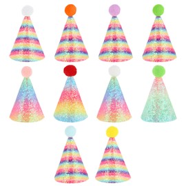 10pcs Glitter Mini Pet Party Hats, Multi-color Dog Party Hats with Sequins, Cute Cat Birthday Hat, Adjustable Stuffed Animals Birthday Party Holiday Hat for Kittens Rabbits Dogs Small Animals Friends