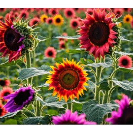 100 Pcs Multicolor Dwarf Variegated Sunflower Seeds Home Garden Decor Plant