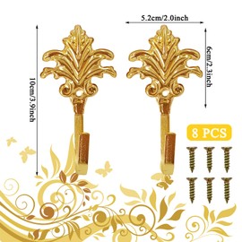 Jaczora 8 PCS Decorative Leaves Iron Hooks,Wall Mounted Metal Coat Hooks,Vintage Gold Hook Key Holder Coat Hanger for Entryway Bathroom Bedroom Farmhouse Decoration