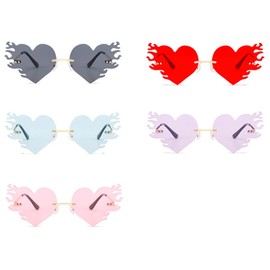 QUINTRA Heart Shape Vintage Sunglasses Glasses Glasses Tone Retro Irregular Unisex Mirrored Sunglasses Women, blue, One Size