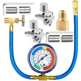R134A Refrigerator Freon Recharge Hose Kit, R134A AC Refrigerant Charging Hose Gauge, Bullet Piercing Valve Hose Refrigerant Can Tap, R134a Self-Sealing Adapter for Home AC Refrigerant System