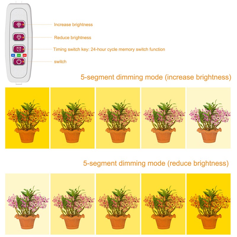 LED Plant Grow Light 5 Dimmable Modes 4 Head Timing