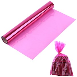 Morepack Pink Cellophane Wrap Roll, Translucent Pink Cellophane Wrapping Paper, 16 Inch Width x 100 Ft Long Colored Cellophane Rolls for Gift Baskets, DIY Arts Crafts Decoration and More