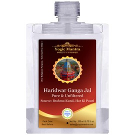 Yogic Mantra Gangajal Holy Water | 200 ml Pouch | Pure Natural Unfiltered Ganga Jal for Pooja | Himalayan Mountain Water Sourced at Brahma Kund, Har Ki Pauri, Haridwar | Sacred Gangajal for Puja