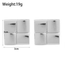 Chunky Large Square Statement Earrings for Women Vintage Gold-Plated Plaid Geometric Stud Earrings Exaggerated Metal Earrings Christmas Party Jewelry (Silver)