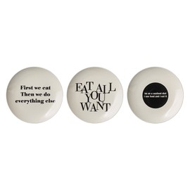 Bloomingville Catherine Ceramic Plates – Set of 3 Stylish 10’’ Dinner Plates with Inspirational Sayings – Cream & Black – Scandinavian Design – Gift-Ready Ceramic Dishware