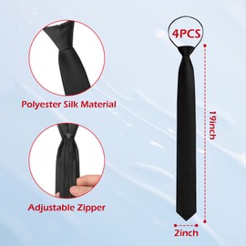 Set of 4 Men's Tie Set Ties Men's Clip Ties Safety Tie with Pre-Tied Knot Ties for Men Black Tie Men with Zip Adjustable, black