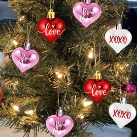 Valentines Tree Decorations, 24 Pcs Heart Ornaments for Christmas Tree, Mini Valentines Day Ornaments for Small Tree, Conversation Heart Ornaments, Red Pink White Small Plastic Heart Ornaments