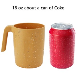 Homienly Wheat Straw Cups with Handle Plastic Cups Mug Sets of 6 Unbreakable Drinking Cup Kids Mugs Reusable Dishwasher Safe Water Glasses (16 Oz with handle)