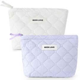 AiQInu Cosmetic Bag Pack of 2, Cosmetic Bag Corduroy Travel Small Cosmetic Bag Makeup Bag for Girls Women, Makeup Bag Toiletry Bag Portable with Zip, Make Up Bag Beige Purple, beige, Pure colour