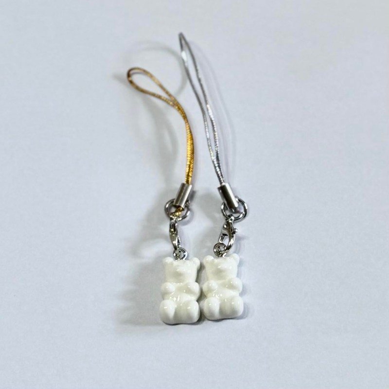 Decorative Bear Phone Charm Accessory, Cute Colours (White)