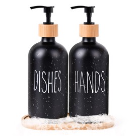 LGNATIUS 2 Piezas Juego de dispensador de jabon,17oz dispensador de jabon Cocina, dispensador de jabon baño, champú, Gel de Ducha, jabón para Platos, Apto para Cocina, baño, Aseo (Negro)