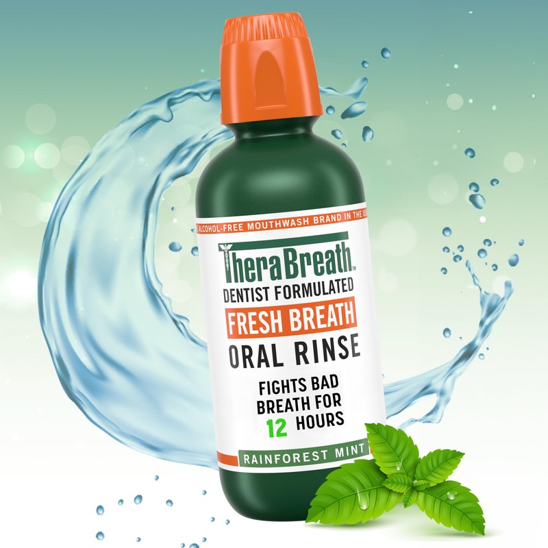 TheraBreath Fresh Breath Mouthwash, Rainforest Mint, Alcohol-Free, 16 Fl Oz