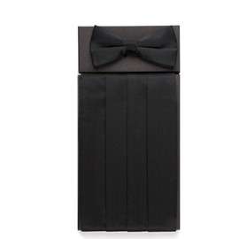 Ike Behar Solid Black Silk Cummerbund and Bow Tie Set