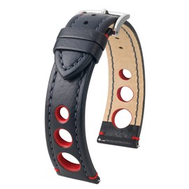 HIRSCH Unisex Watch Strap Buffalo Calf Model Rally 20 mm, black/red, 20 mm, Classic