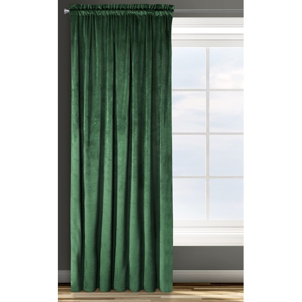 Design91 ROSA Velvet Curtain with Ruffle Tape, 1 Piece, Soft Classy Curtain, 200 g/m², Elegant, Smooth, Monochrome, Fluffy, Modern, Classic, for Living Room and Bedroom, 140 x 270 cm, Dark Green