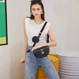 NIYUTA Leather shoulder bag, women's modern bags with wide shoulder strap, chest pocket, women's small crossbody bag or hip bag, Black, Einheitsgröße, NIYUTA Bag