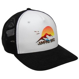 Jumping Bird Trucker Cap (Schwarz/Weiß) • Mesh Cap für Herren & Damen • Sunset Druck • Retro Style Kappen • Netzcap atmungsaktiv